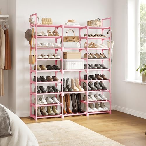 WOWLIVE 9 Tier 3-Column Shoe Rack, 50-55 Pairs Stackable Pink - Image 4