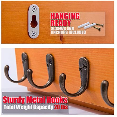 Wall Mounted Key and Mail Holder with 4 Hooks. Made of Solid Wood. Use as Key Rack, Entryway or Mudroom Organizer, Mail Sorter, Magazine Holder, Bill Sorter, Rustic Home Décor (Oak) - Image 5