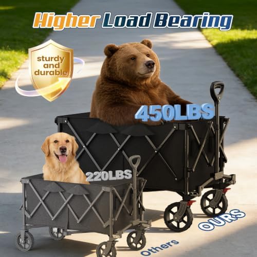 Wagons Carts Foldable,Collapsible Wagon with Wheels,450LBS Heavy Duty Beach Wagon Cart,Lightweight Portable Folding Utility Wagon Cart with Cup Holders for Camping, Garden, Sports, Grocery pcs (Blue) - Image 4