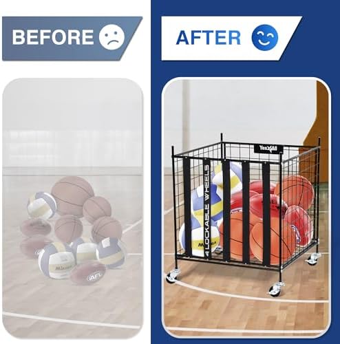 YES4ALL Rolling Ball Cart Storage with Lockable Wheels Volleyball Basketball Holder, Toy Balls Bin, Garage Cage, Storage Racks, Sports Equipment Organizer, Ball Rack for Outdoor Indoor Use - Image 6