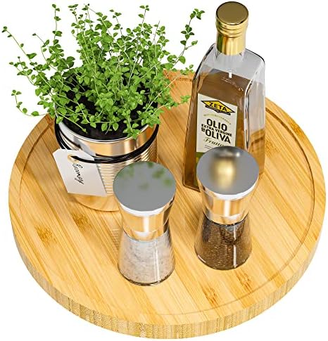 Lazy Susan Organizer, 10 Inch Non-Skid Bamboo Turntable Organizer by VeyFey