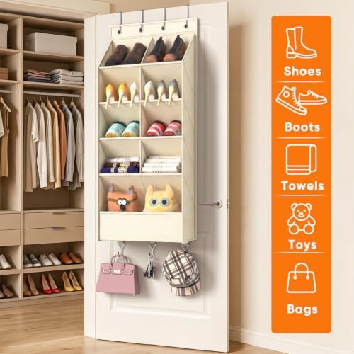 5 Tier Over the Door Shoe Organizer with 3 Bottom Hooks, Black - Image 3