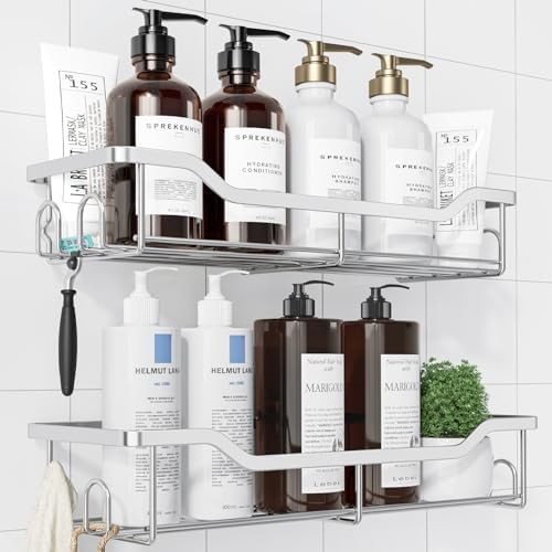 Kitsure Shower Caddy, Adhesive Shower Organizer, Large, Silver by Kitsure