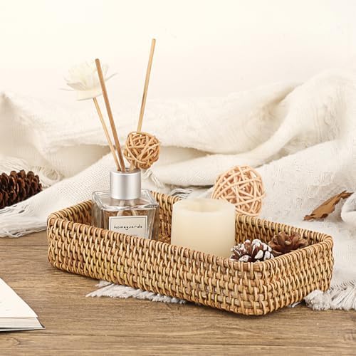 Hipiwe Key Basket for Entryway Table Small Natural Rattan Serving Tray - Image 5