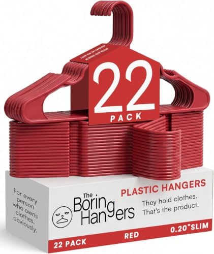 Red Plastic Hangers 22 Pack - 10 lb Heavy Duty Red Clothes Hangers Set - 0.20" Slim & Space Saving Laundry Room Closet Organizer Plastic Coat Hangers, Moving Essentials by TheBoringHangers