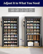 Kitsure 10-Tier Shoe Rack with Cover, Tall Shoe Shelf, 33" Wide, Black | Large Capacity Shoe Storage with Side Pocket, Shoe Organizer for Closet, Entryway, Bedroom, Zapateras Organizer - Image 4