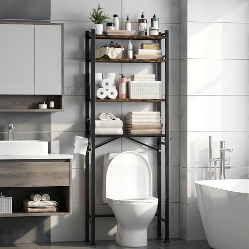 GloTika 4-Tier Over The Toilet Storage, Anti-Tilt, 69.3" H, Black Brown by QualityHomewareTimlessComfort