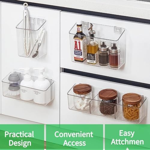 vacane 2 Pack Plastic Adhesive Mount Over Cabinet Door Organizer, Wall Organization Container Makeup Organizer Hanging Basket Bins for Kitchen, Pantry, Craft Room, Office, Space Saving Holder - Image 6