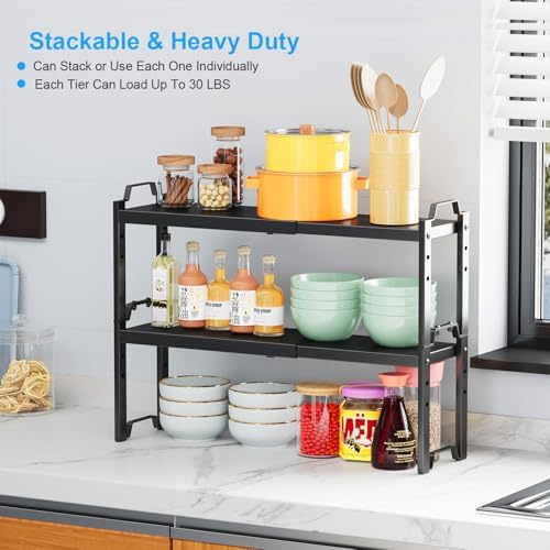 Narrow Expandable Cabinet Shelf Organizer 5.51" Width, Kitchen Counter Storage Shelves Spice Racks, Small Cupboard Countertop Tabletop Shelves Organizers, Expandable Adjustable Stackable, Load 30LBS - Image 4