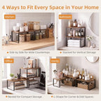 LAMU Cabinet Organizer Shelf, Set of 4 Expandable Kitchen Counter Shelve Plate Organizer for Cabiner, Stackable Spice Rack, CupBoard Organizers and Storage, Brown - Image 3
