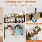 29 inch Coat Rack Wall Mount with Shelf, Entryway Wall Shelf with Hooks, Heavy Duty Coat Hanger Wall Mount with Key Holders and Mail Organizer for Living Room, Bedroom, Wooden Brown & Black - Image 5