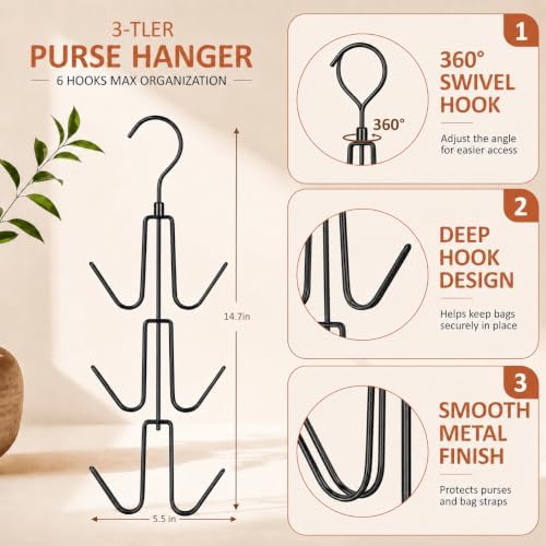 ZEDODIER 4 Pack Purse Hanger, Purse Organizer for Closet, Holds 24 Bags - Image 5