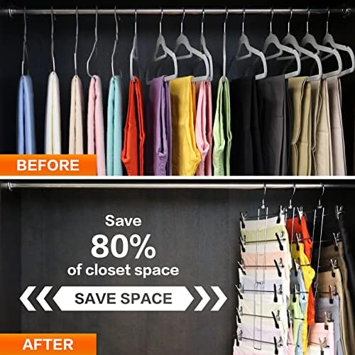 3 Pack Pants-Hangers-Space-Saving, 6 Tier-Closet-Organizers-and-Storage | Skirt Hangers with Clips, Closet-Organizer-Clothes-Organization Jeans Scarf Hangers,College-Dorm-Room-Essentials Decor - Image 2
