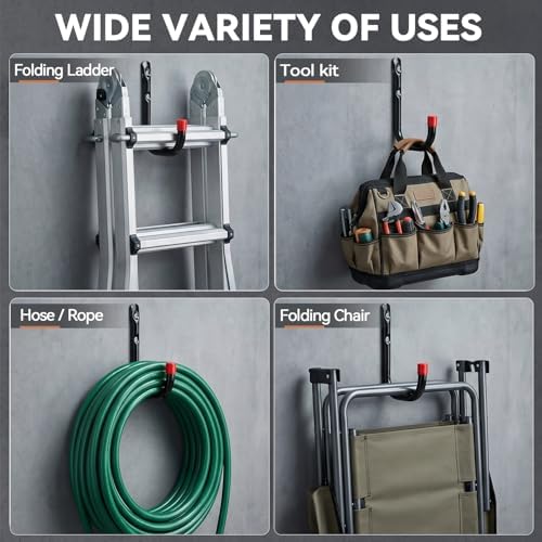 Heavy Duty Garage Storage Hooks, Wall Mounted Garden Tools Storage Hook Utility Organizer (7.9Inch x 7.5Inch) - Image 3