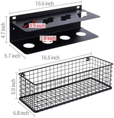 MyGift 16.5 Inch Pickleball Paddle Rack Black Metal Wall Organizer - Image 5