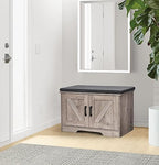 HOMSHO Farmhouse Shoe Storage Bench with 2 Barn Doors & Padded Seat Cushion - Image 2