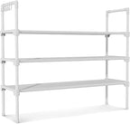 LANTEFUL 3 Tier Shoe Rack for Closet, Shoe Organizer with 5 Hooks, Long Shoe Shelf Storage for Shoe and Boot Stackable Free Standing Shoe Rack for Entryway, Garage, Small Spaces, Dorm, White - Image 8