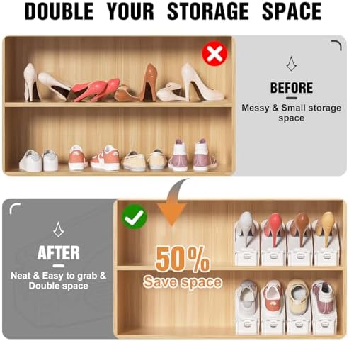 Neprock Shoes Slots Organizer for Closet, Shoe Rack Organizador De Zapatos for Closet Organization, Shoe Slots Organizer Shoe Storage Shoe Holder Space Saver for Entryway(12 Pack)(White) | 50% Space Saver, 4 Adjustable Height, Double Deck, Tool-Free As... - Image 2