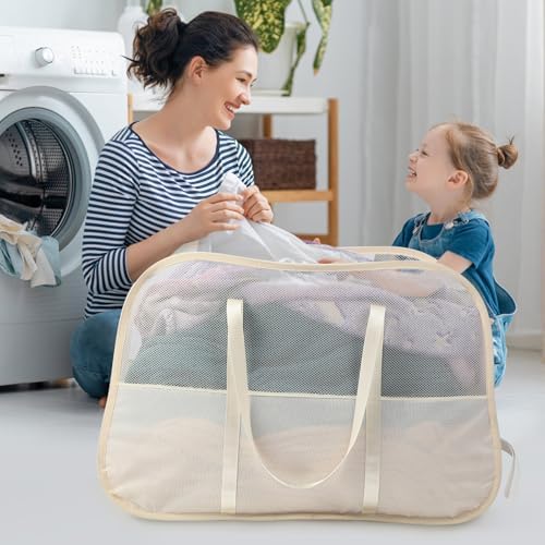 Collapsible Laundry Baskets with Easy Carry Handles, 95L Clothes Hamper for Storage, Foldable Laundry Basket Tear-proof, Large Pop Up Hampers for Laundry, Bedroom, Bathroom, Dorm Beige - Image 2