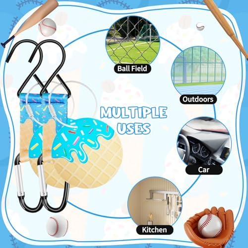 Blue Ice Cream Drip Baseball Softball Dugout Organizer Bag Fence Hook Helmet Glove Hanger with Name Tag Sports Team Gifts Gear for Boys Girls Coach Mom Must Have Travel Accessory-2pcs - Image 4