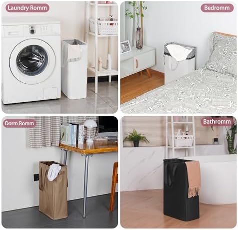 efluky Slim Laundry Basket, Narrow Laundry Hamper with Handles, Collapsible Dirty Clothes Hamper, Tall Laundry Bin for Laundry Room, Dorm and Bedroom, 12.7 Gallons(48L) Flax Brown - Image 7