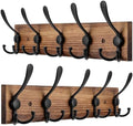 Kuhome 2pcs Coat Rack Wall Mount Wooden Hat Rack for Wall Hooks Pine Real Wood Plank 16.9" Brown Coat Hanger with 5 Triple Hooks for Hanging Coat Hat Jacket by Kuhome