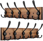 Kuhome 2pcs Coat Rack Wall Mount Wooden Hat Rack for Wall Hooks Pine Real Wood Plank 16.9" Brown Coat Hanger with 5 Triple Hooks for Hanging Coat Hat Jacket by Kuhome