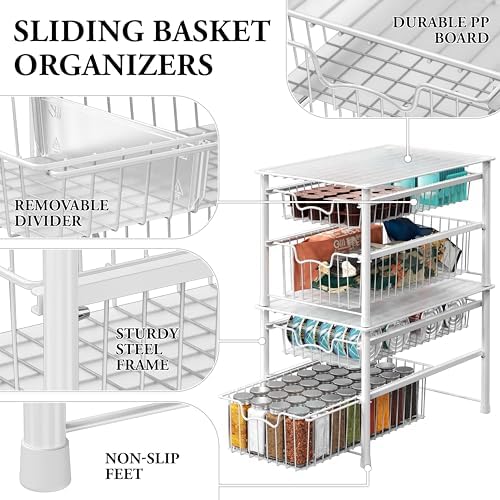 Simple Houseware Stackable Sliding Basket Organizer Drawer, White, 2-Tier - Image 4