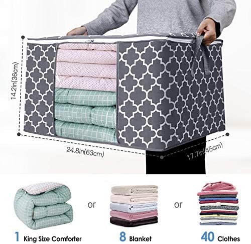 Storage Bags 100L 4Pack Clothes Organization and Storage Containers | Large Blanketfor Bedding, Comforters, Foldable Organizer with Reinforced Handle, Clear Window, Sturdy Zippers, Grey - Image 2