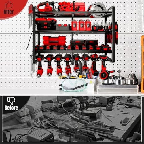 Large Power Tool Organizer Wall Mount, 4 Layer Heavy Duty 8 Cordless Drill Holder Tool Storage Rack, Load 400lbs Utility Power Tool Rack for Garage,Workbench,Workshop,Gifts for Men - Image 5