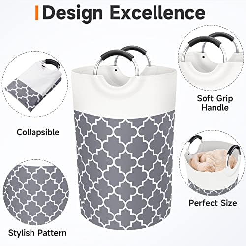 Fabspace Large Laundry Basket Laundry Hamper Bag Washing Bin Clothes Bag Collapsible Tall with Handles Waterproof Travel Bathroom College Essentials Storage for College Dorm, Family (Grey) 75L - Image 3