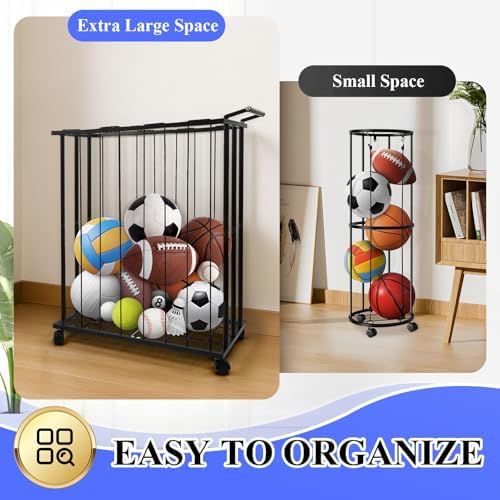 Large Garage Ball Storage Rack with Wheels for Basketball & Soccer - Image 4