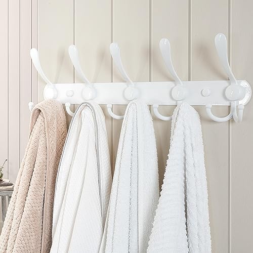 Dseap Wall Mounted Coat Rack - 5 Tri Hooks, Heavy Duty, Stainless Steel, Metal Coat Hook Rail for Coat Hat Towel Purse Robes Mudroom Bathroom Entryway,White - Image 2