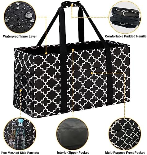 GhvyenntteS Extra Large Utility Tote Bag 2 Pack - Stand Up Utility Tote with Metal Wire Frame & Hard Bottom Board, Reusable Grocery Bags With Handles for Storage, Picnics, Beach, Laundry, Car, Camping - Image 6