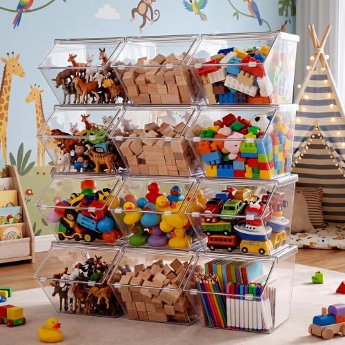 Yerliker 12 Pcs Clear Plastic Storage Bins with Lids Stackable Pantry Storage Organizer Kitchen Cabinet Organizers Ideal Containers for Coffee Pod Tea Sugar Bag Cabinet Home (Extra Large) - Image 6