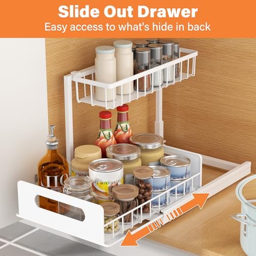 Under Sink Organizer 2 Tier, Pull Out Drawer Slides Under Sink Storage for Bathroom Kitchen,Multi-Purpose Drawer Under Cabinet Organizer for Cleaning Supplies (White, 1 Pack) - Image 3