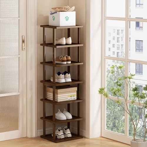 Vertical Shoe Rack - Tall Narrow Shoe Rack Organizer for Small Spaces,7 Tier Bamboo Shoen Shelf for Entryway,Closet,Corner,Doorway,Skinny Shoe Shelf Space Saving Shoe Storage,Free Stackable DIY… by AFOORD