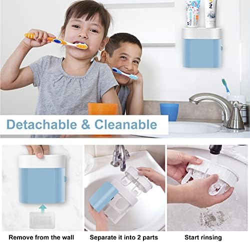 GFWARE Wall Toothbrush Holder and Toothpaste Dispenser with Cover, Blue - Image 4
