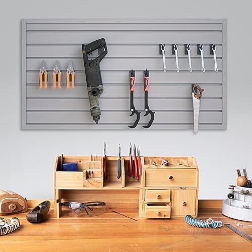NeatiEase 2 x 4ft Slatwall Panel Wall Storage Systems, Slat Wall Paneling Garage Wall Organizer, Heavy Duty Wall Mounted PVC Wall Rack (Gray) - Image 7