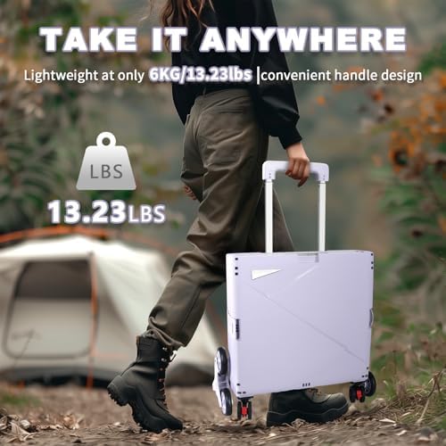 76L Folding Utility Cart Portable Rolling Crate Handcart Shopping Collapsible Tool Box with Stair Climbing Wheels,Hidden Lid,2 Rotate Wheels,for Grocery,Shopping,Office,Storage(Purple) - Image 7
