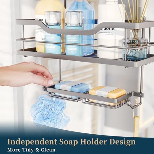 Consumest Over The Door Shower Caddy - 3 Tier Shower Organizer Hanging with Soap Holders, Large Capacity Shower Shelves with 6 Hooks, Bathroom Rack and Storage, Sand Nickel - Image 7