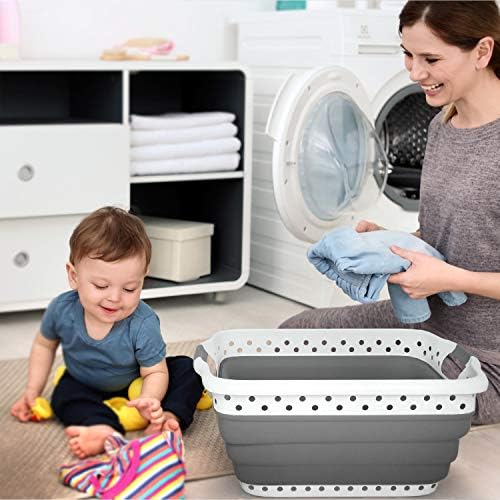 Lavish Home Collapsible Plastic Laundry Basket, Gray, 24.25”x17.5”x10.5” - Image 5