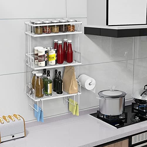 FLOLXNB Over The Toilet Storage,3-Tier Bathroom Organizer Shelves with Paper Holder, Multifunctional Toilet Rack,No Drilling Storage Shelf, Home Storage Space Saver Wall Mounting Design,White - Image 7