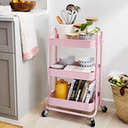 Amazon Basics 3-Tier Rolling Utility or Kitchen Cart, Lockable Wheels, Multifunctional Storage, Metal Storage Organizer, Portable, Dusty Pink - Image 6