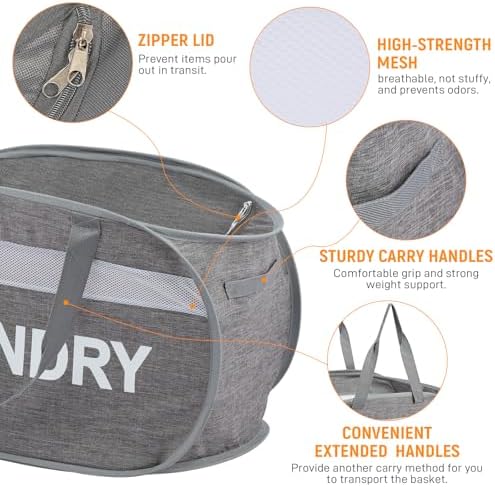 Collapsible Laundry Baskets with Lid, Foldable Clothes Hamper with Reinforced Handles, Sturdy Pop Up Hampers for Laundry, Tear Proof & Easy to Carry Laundry Hamper for Home, Dorm, Travel Grey - Image 4