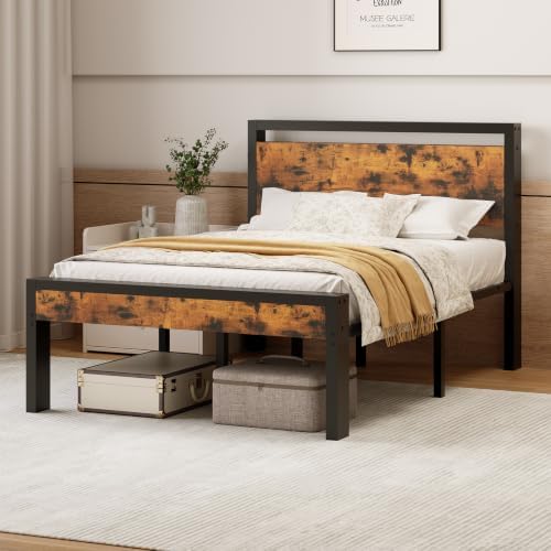 Sweetcrispy Full 14 Inch Platform Bed Frame with Headboard & Storage, Rust by Sweetcrispy