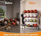 EXTCCT Basketball Rack with Wheels, 4 Tier Garage Ball Storage Organizer - Image 5