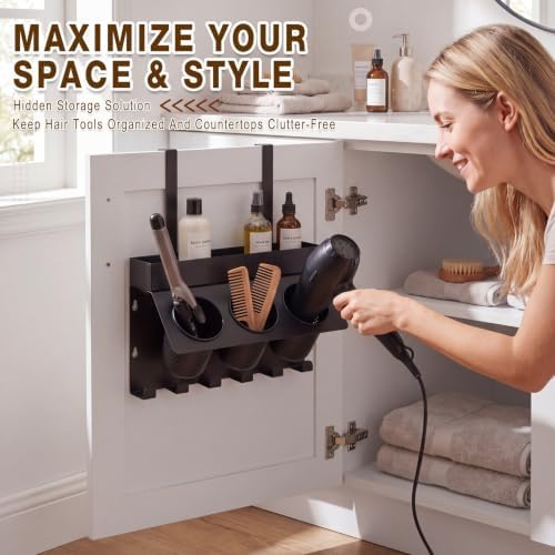 Domensi Hair Tool Organizer Wall Mount Hair Dryer Holder for Cabinet Door - Image 5