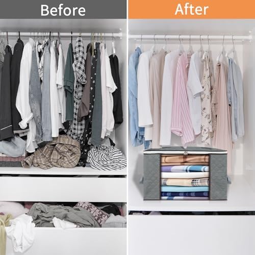 combocube 3 Pack Closet Organizers and Storage Containers, Clothes Storage Bins, Storage Bags with Large Clear Window & Handles for King Comforter, Pillow, Quilt, Bedding, Clothes - Image 6