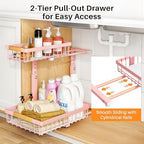 PXRACK Under Sink Organizer, Adjustable Height, 2 Tier Pull Out Under Cabinet Organizer, Slide Out Thickened Metal Under Sink Storage for Kitchen Bathroom Laundry Pantry Cabinet, Pink, Large-2-Pack - Image 4